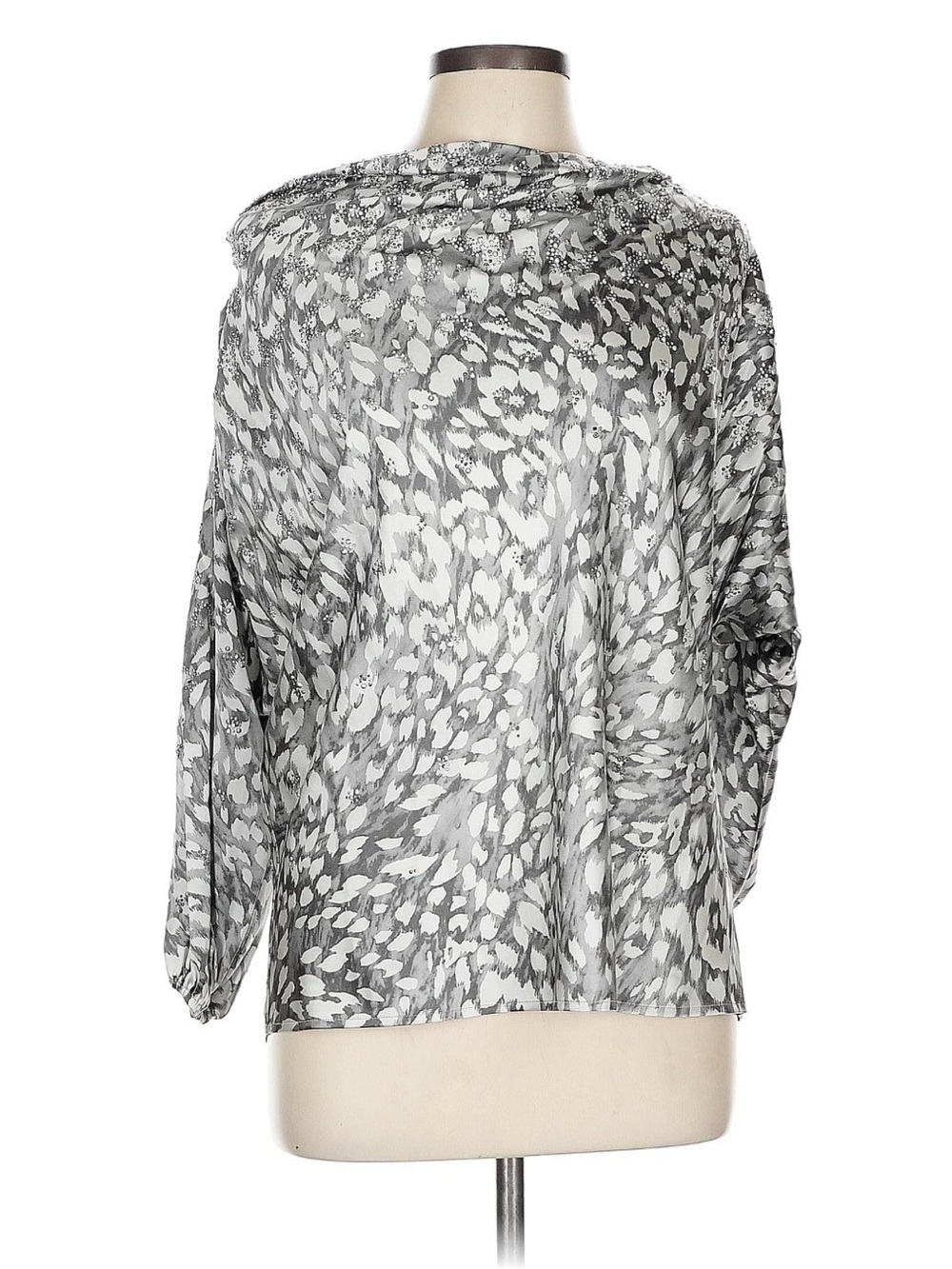 St. John Silver Gray Abstract Print Dolman Sleeve Blouse